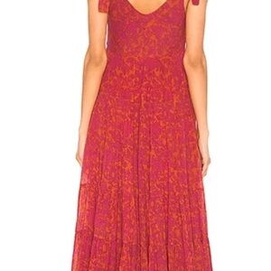 Free People Kika Red and Orange Floral Tiered Maxi Dress